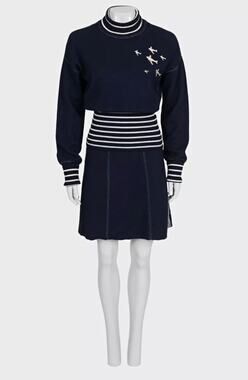 Chanel 2008 Cruise Blue Knit Embellished Skirt Suit Sz 38